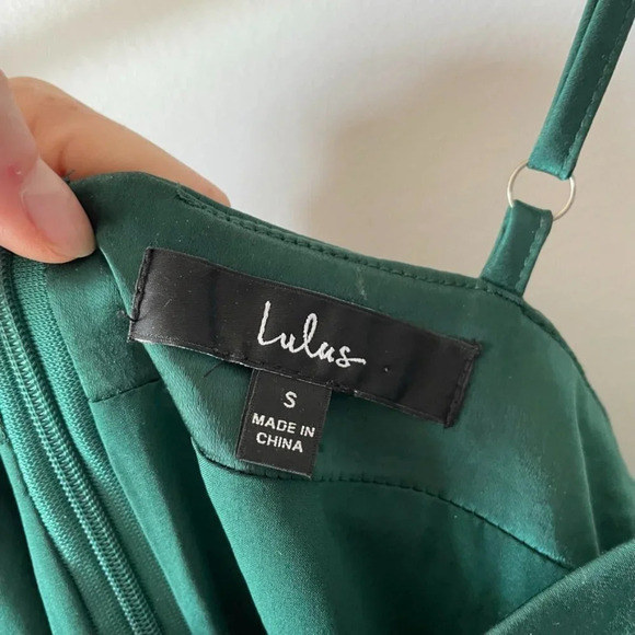 Lulus Dreams Come True Emerald Green Satin Ruffled Mini Dress Sz S - Picture 9 of 10